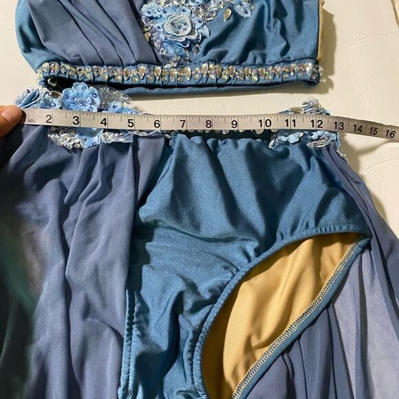 Glamour solo dance costume blue 2 piece lyrical skirt crop top MA-Medium adult - Picture 7 of 15